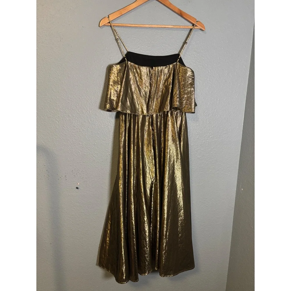 J. Crew Collection Goma Midi Dress Pleated Gold Lame Size‎ 0
